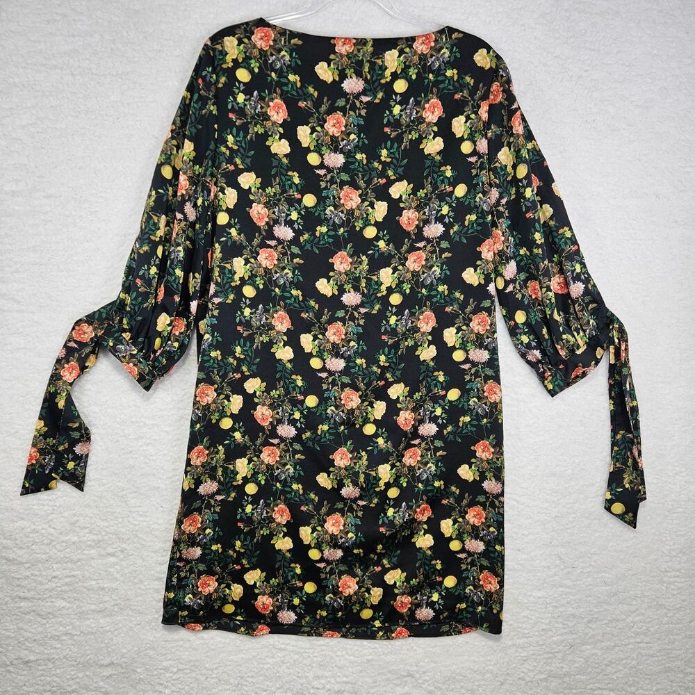 Banana Republic Black Floral Midi Shift Dress 3/4 Tie Sleeve Size 12 Cottagecore - Picture 2 of 16